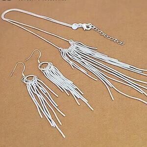 Tassel Sterling Silver Necklace Earrings Matching Set